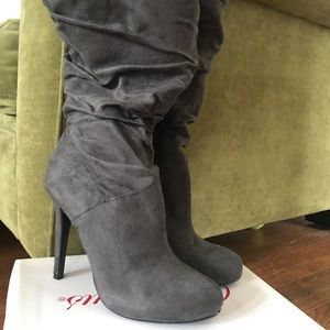 Gray heeled boots